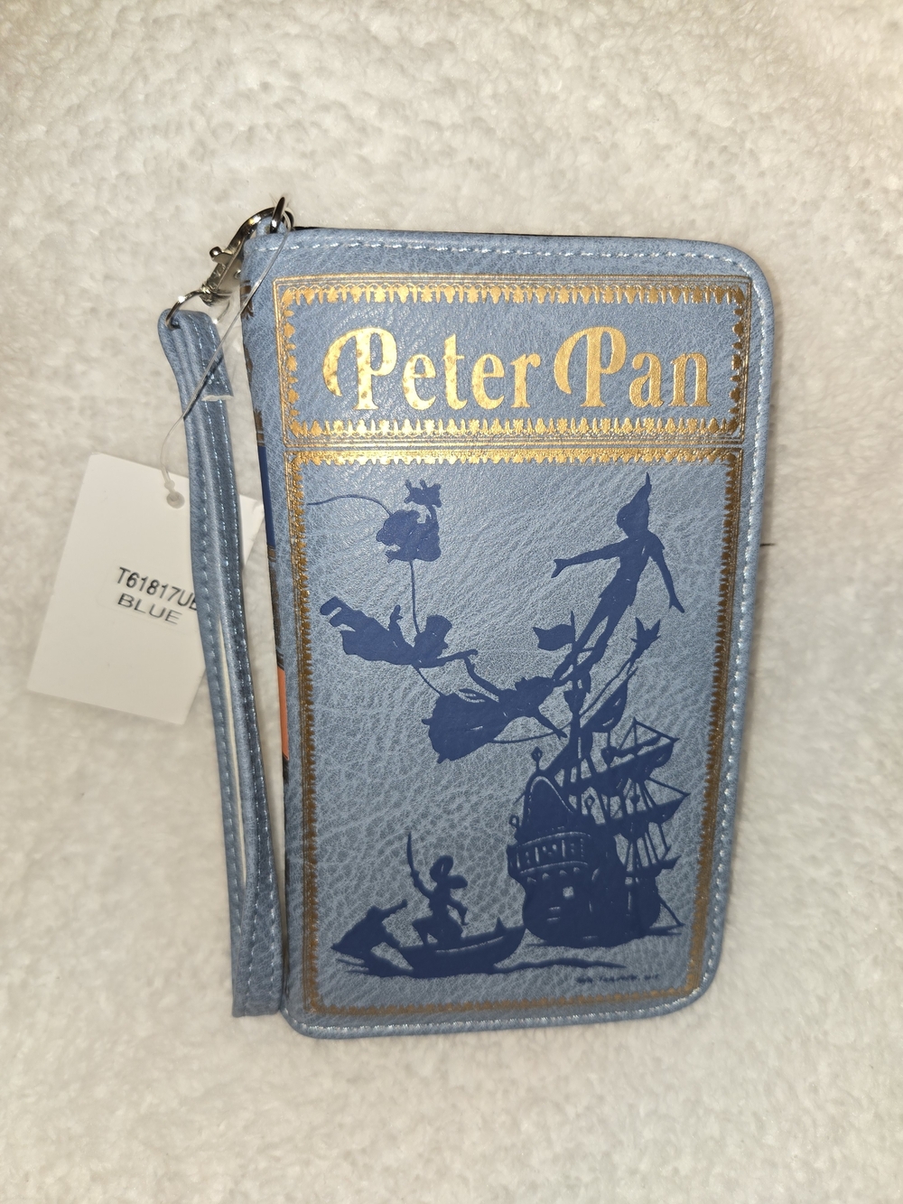 Peter Pan Blue Wristlet Wallet with Gold Accents